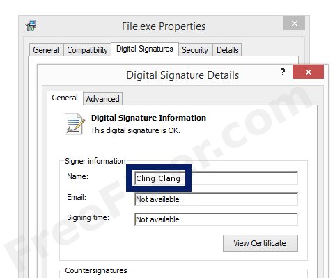 Screenshot of the Cling Clang certificate